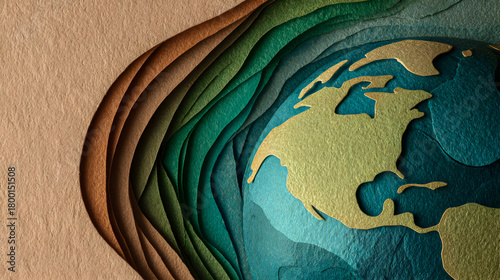 Artistic cutout of globe with visible continents - creative design for earth day and environmental themes