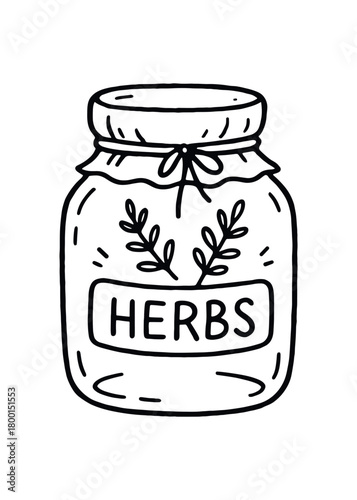 handdrawn cute doodle style herbal jar vector line illustration