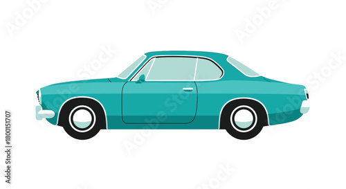 A simple illustration of a vintage teal coloured classic car side view