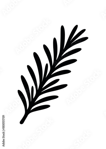 rosemary branch flat black solid vector illustration isolated on white background