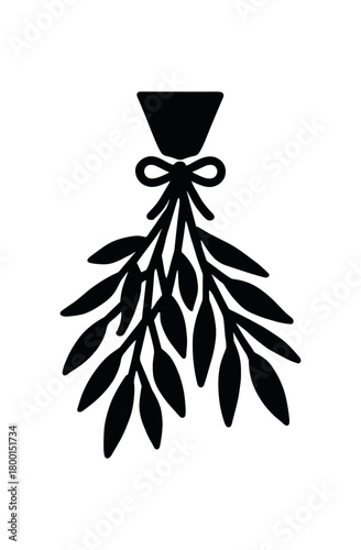 herb drying bundle flat black solid vector illustration isolated on white background