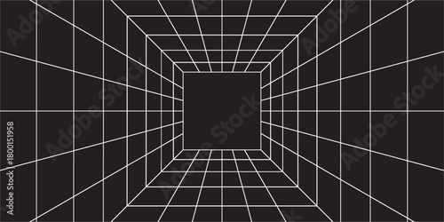 Grid room 3d. Perspective black background. Virtual reality, construction, interior design, technology and template. Vector illustration.