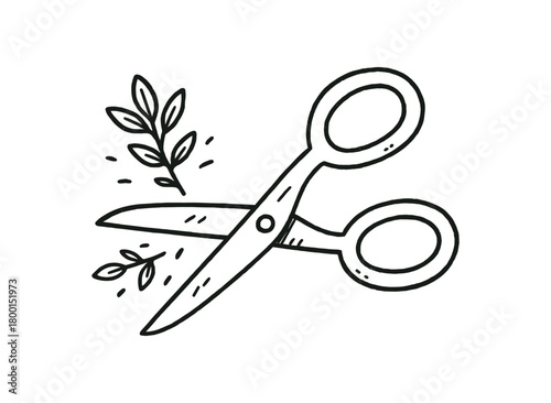 handdrawn cute doodle style herb cutting scissors vector line illustration