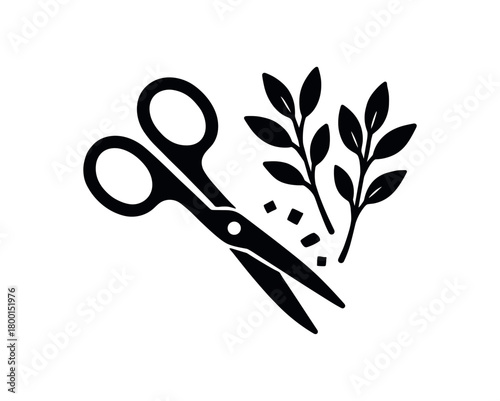 herb cutting scissors flat black solid vector illustration isolated on white background