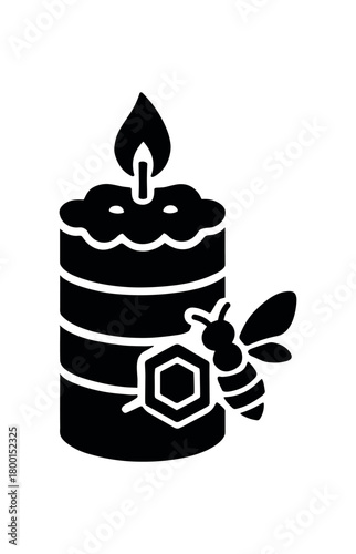 beeswax candle flat black solid vector illustration isolated on white background