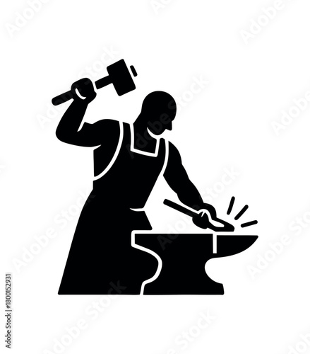 blacksmith forging metal art flat black solid vector illustration isolated on white background