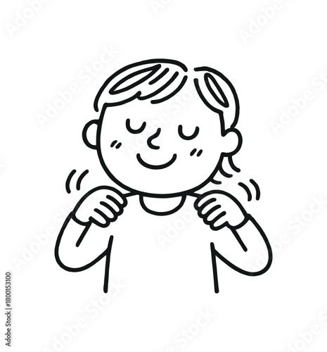 handdrawn cute doodle style person massaging shoulders vector line illustration