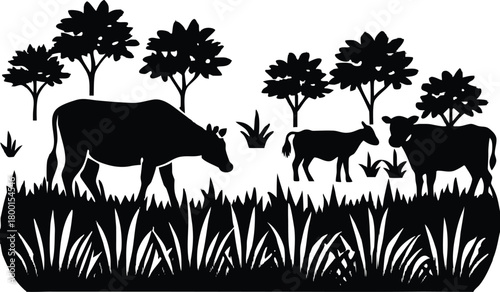 Grazing Field Grass Silhouette | Pasture Field Grass Design