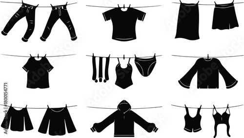 Hang Out Clothes Icon Set Clothes Drying Icon Pack