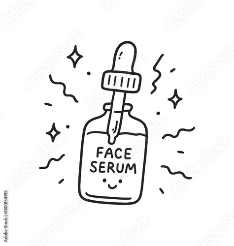handdrawn cute doodle style face serum dropper vector line illustration