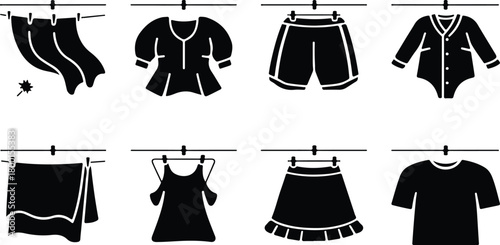 Hang Out Clothes Icon Set Clothes Drying Icon Pack