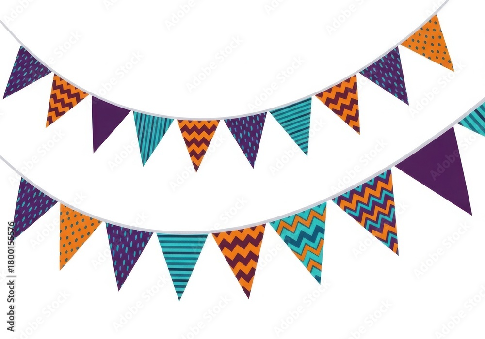 Obraz premium Colorful triangle bunting flags isolated on white background