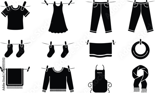 Hang Out Clothes Icon Set Clothes Drying Icon Pack
