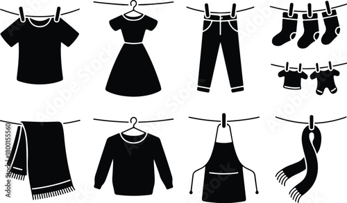 Hang Out Clothes Icon Set Clothes Drying Icon Pack