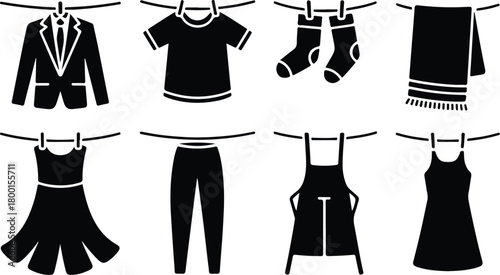 Hang Out Clothes Icon Set Clothes Drying Icon Pack