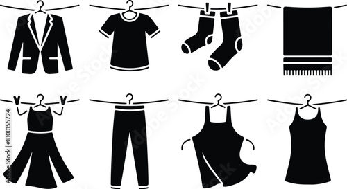 Hang Out Clothes Icon Set Clothes Drying Icon Pack