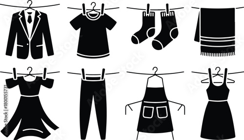 Hang Out Clothes Icon Set Clothes Drying Icon Pack