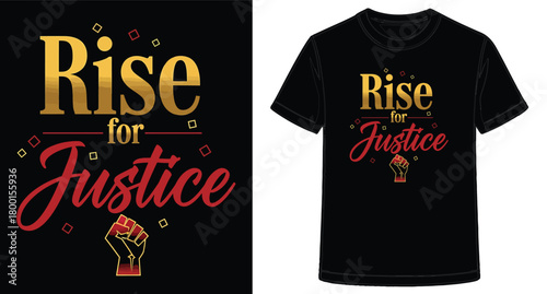 Rise for Justice TShirt Design with Golden Text and Graphic Image of Hand for Social Equality