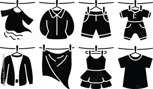 Hang Out Clothes Icon Set Clothes Drying Icon Pack