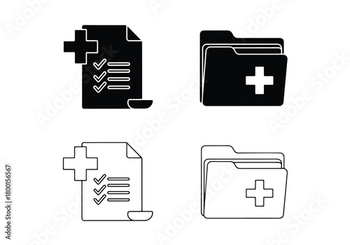 Medical folder and document icons set health care - Vector icon symbol for website - Icon vector - Blue icon vector - Line and glyph solid icon set