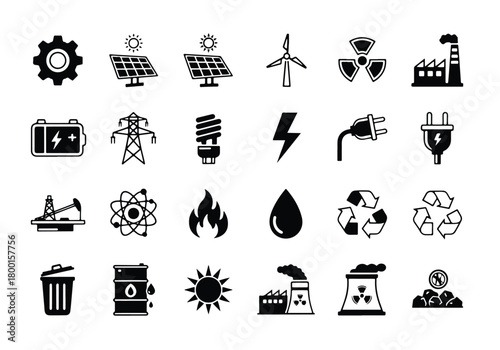 Collection of environmental energy and industry icons set - Vector icon symbol for website - Icon vector - Blue icon vector - Line and glyph solid icon set