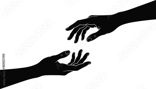 Helping hands silhouette illustration, support, care, connection, compassion, unity, friendship, and assistance concept vector art symbolizing kindness, empathy, and human relationship togetherness
