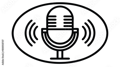 Microphone Icon with Sound Waves Recording Voice Message Vector