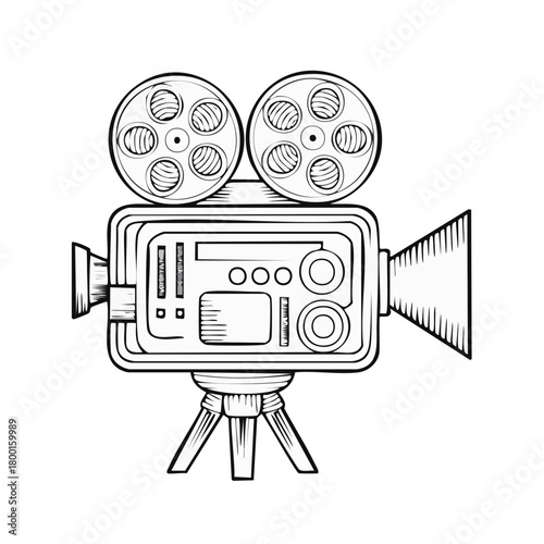 Vintage Film Camera Illustration, Retro Cinema Equipment Drawing