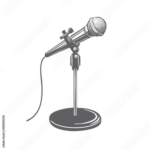 Classic Engraving Style Microphone on Stand for Live Music Performance and Vocal Audio