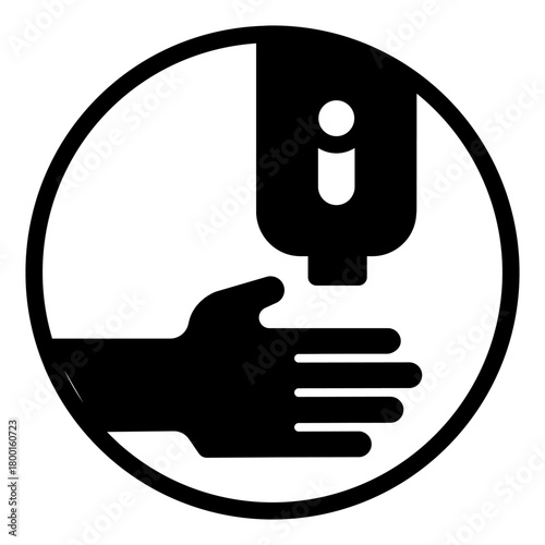 Hand and liquid soap solid icon, hand washing concept. Vector graphics. Soap in container with button sign on white background, style icon mobile or web design.