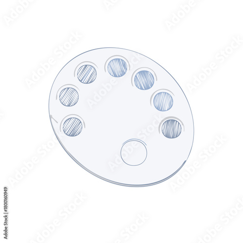 Artist's Oval Palette with Circular Paint Wells and Thumb Hole Illustration