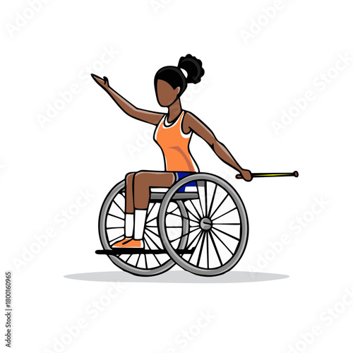Woman in a wheelchair with an outstretched arm, illustration