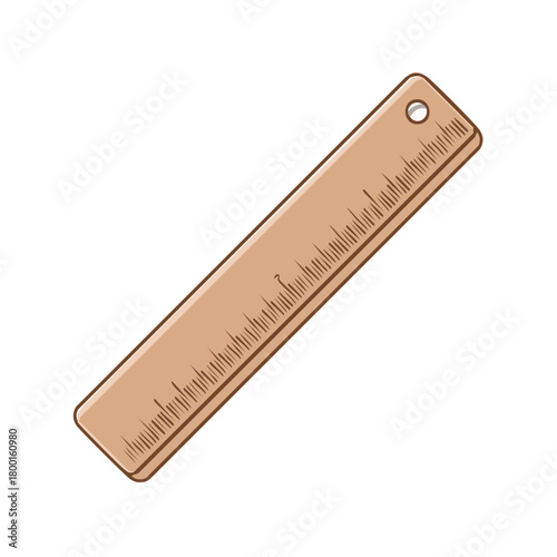 Vibrant cartoon wooden ruler with detailed measurement marks and a convenient hanging hole design