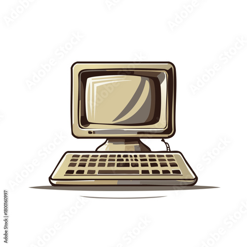 Retro computer monitor and keyboard graphic illustration representing vintage technology and computing