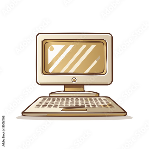 Cartoon Illustration of a Vintage Desktop Computer With Monitor and Keyboard