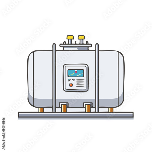 Cartoon style industrial storage tank with control panel illustration