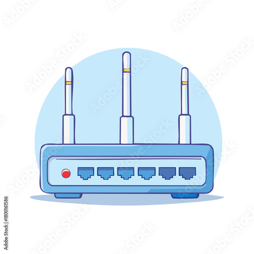 Blue Internet Router Illustration with Antennas and Ethernet Ports for Wireless Network Connectivity