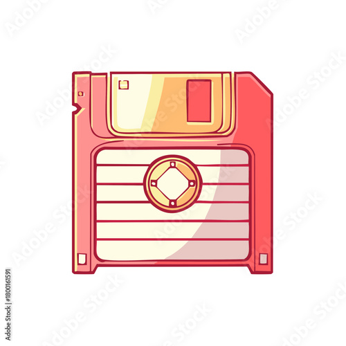 Retro Floppy Disk Illustration Pink and Yellow Memory Storage Technology Icon