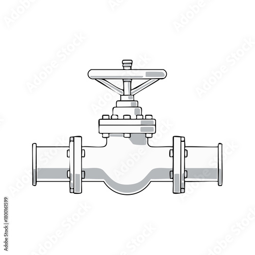 Industrial Valve Illustration, Engineering Equipment Drawing, Watercolor Style