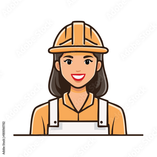 Smiling Female Construction Worker in Hard Hat Vector Illustration Mascot
