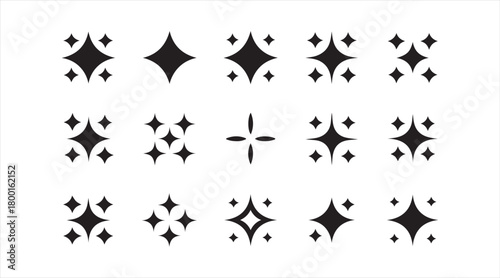 Set of clean black sparkle and starburst silhouettes for decorative celestial design use