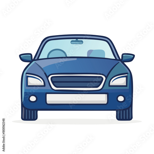 Front View of a Blue Car Cartoon Illustration, Vehicle Design, Auto Industry Transportation, and Automotive Stylization