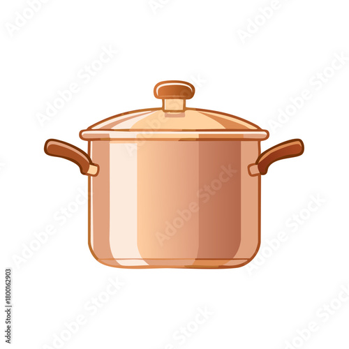 Classic copper pot with lid and handles for cooking kitchenware illustration