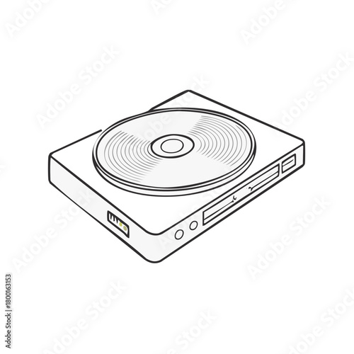 Retro CD Player Device with Disc on Top in an Illustration Style