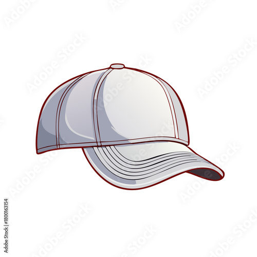 Illustration of a plain white baseball cap with curved brim and stitching details