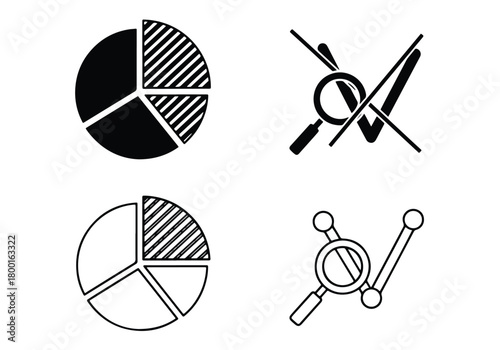Financial analysis charts and magnifying glass icons set - Vector icon symbol for website - Icon vector - Blue icon vector - Line and glyph solid icon set
