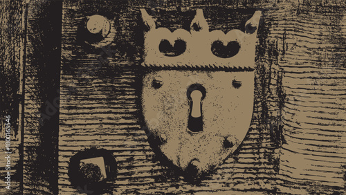 Ornate metal keyhole with crown motif