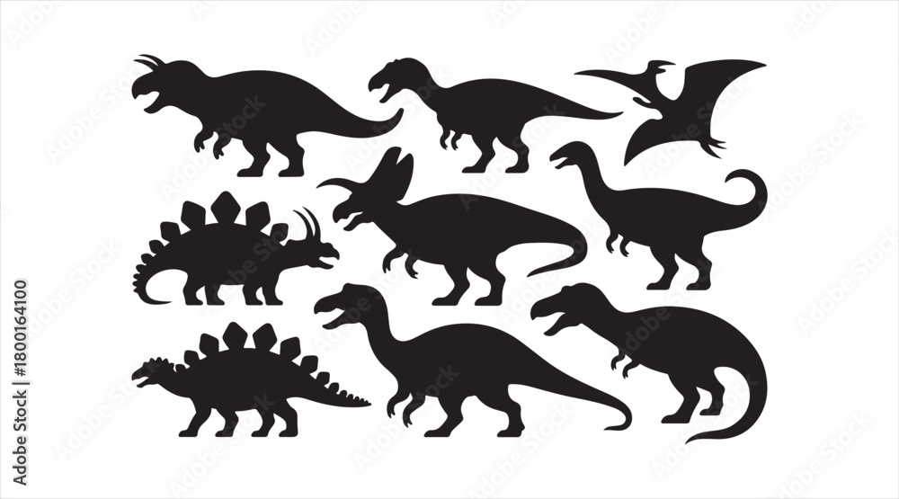 Obraz premium Stylized dinosaur icons and outlines representing ancient wildlife