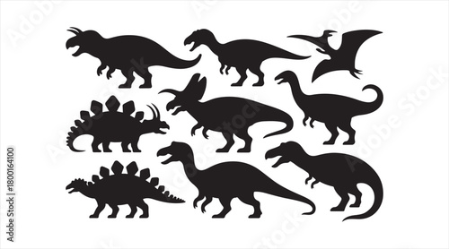 Stylized dinosaur icons and outlines representing ancient wildlife