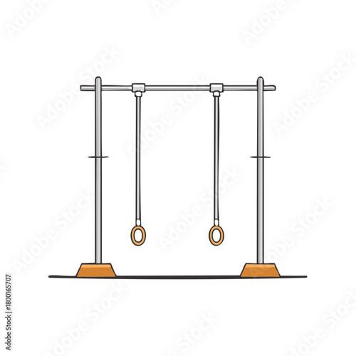 Gymnastics rings equipment on a metal frame for athletic training and sports performance